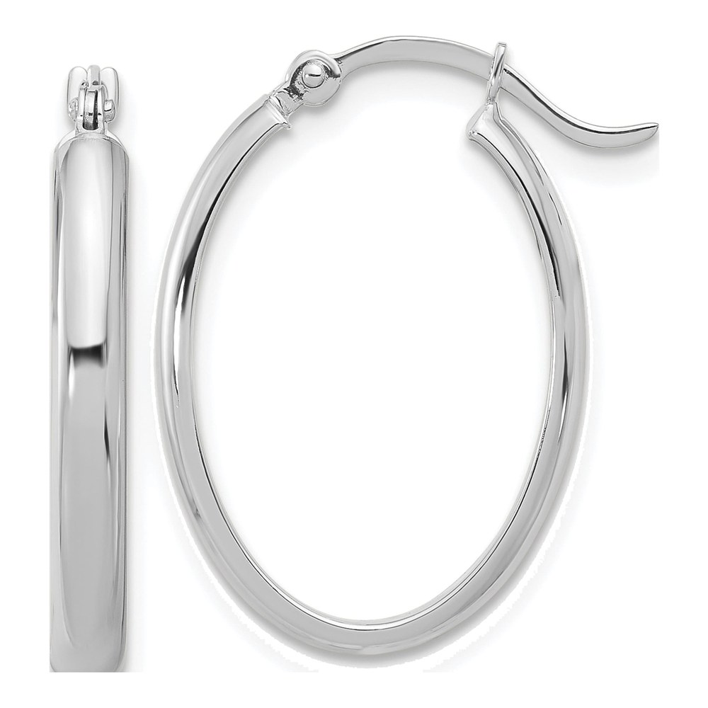 14K White Gold Oval Tube Hoop Earrings