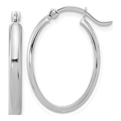 14K White Gold Oval Tube Hoop Earrings