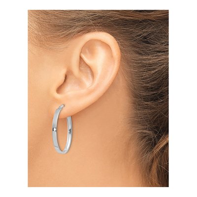 14K White Gold Oval Tube Hoop Earrings – view 4