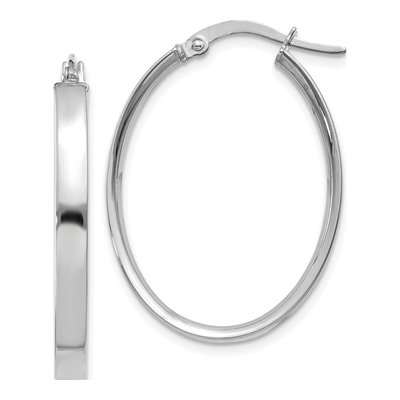 14K White Gold Oval Tube Hoop Earrings