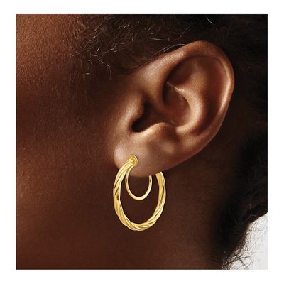 14K Yellow Gold 24mm Twisted Tube Hoop Earrings – view 4