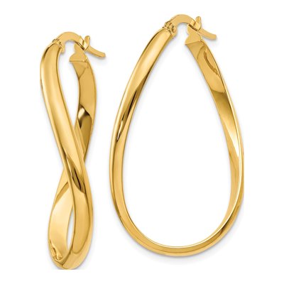 14K Yellow Gold 18mm Twisted Oval Hoop Earrings – view 2