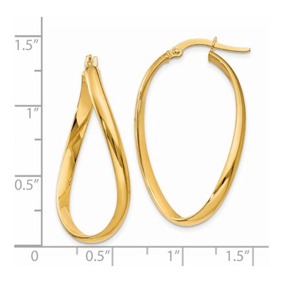 14K Yellow Gold 18mm Twisted Oval Hoop Earrings – view 3