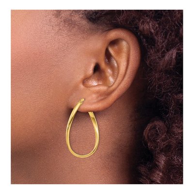 14K Yellow Gold 18mm Twisted Oval Hoop Earrings – view 4