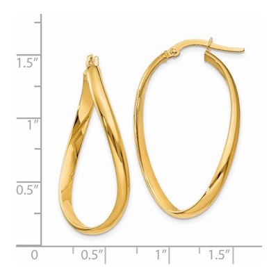 14K Yellow Gold 18mm Twisted Oval Hoop Earrings – view 5