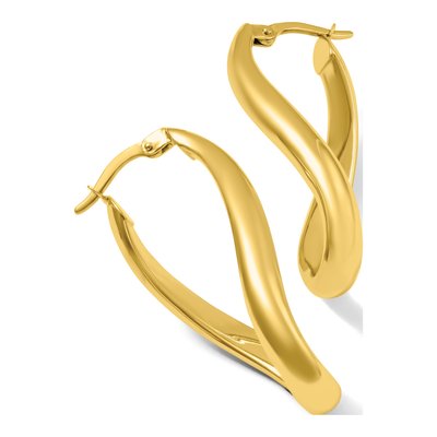 14K Yellow Gold 18mm Twisted Oval Hoop Earrings – view 6