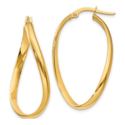 14K Yellow Gold 18mm Twisted Oval Hoop Earrings