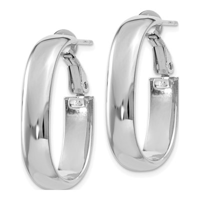 14K White Gold Oval Hoop Earrings – view 3