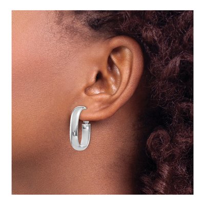 14K White Gold Oval Hoop Earrings – view 4