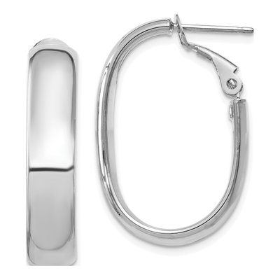 14K White Gold Oval Hoop Earrings