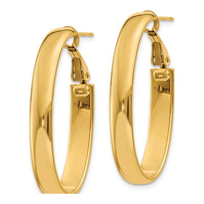 14K Yellow Gold Oval Omega Back Tube Hoop Earrings – view 3