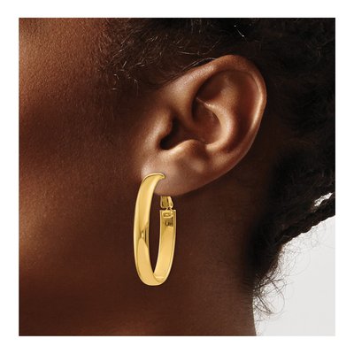 14K Yellow Gold Oval Omega Back Tube Hoop Earrings – view 4