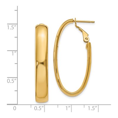 14K Yellow Gold Oval Omega Back Tube Hoop Earrings – view 5