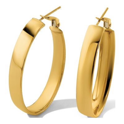 14K Yellow Gold Oval Omega Back Tube Hoop Earrings – view 6