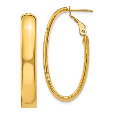 14K Yellow Gold Oval Omega Back Tube Hoop Earrings
