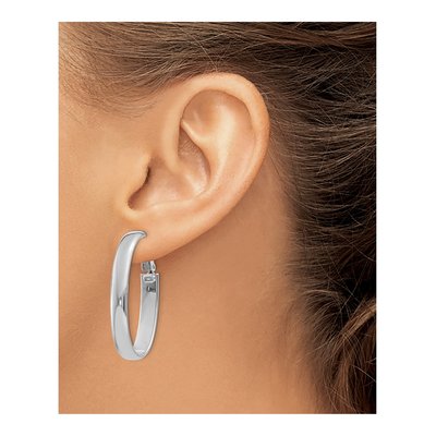 14K White Gold Omega Back Tube Hoop Earrings – view 3