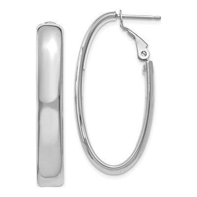 14K White Gold Omega Back Tube Hoop Earrings