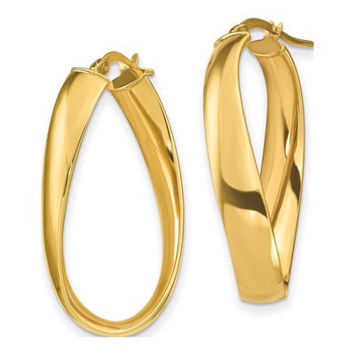 14K Yellow Gold 14mm Twisted Oval Hoop Earrings – view 2