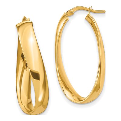 14K Yellow Gold 14mm Twisted Oval Hoop Earrings