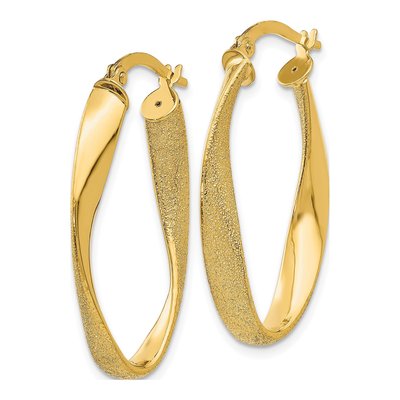 14K Yellow Gold 10mm Oval Twist Hoop Earrings – view 3