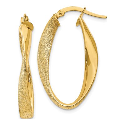 14K Yellow Gold 10mm Oval Twist Hoop Earrings