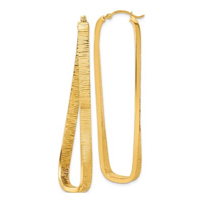 14K Yellow Gold 54mm Textured Twisted Oval Hoop Earrings