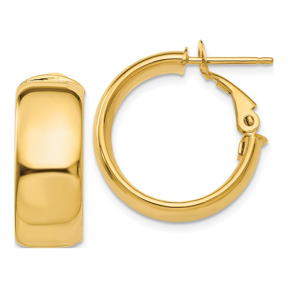 14K Yellow Gold 20mm Flat Tube Omega Back Hoop Earrings