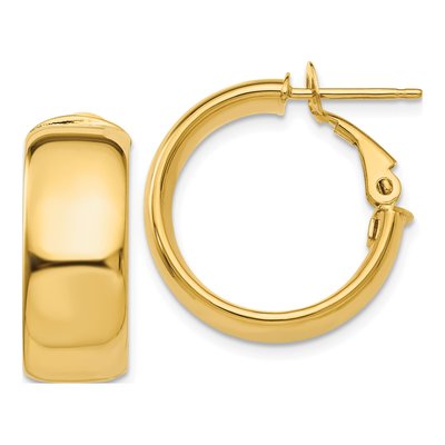 14K Yellow Gold 20mm Flat Tube Omega Back Hoop Earrings