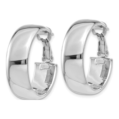 14K White Gold 24mm Flat Tube Omega Back Hoop Earrings – view 3