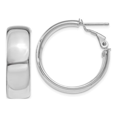 14K White Gold 24mm Flat Tube Omega Back Hoop Earrings