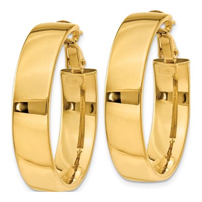 14K Yellow Gold 30mm Flat Tube Omega Back Hoop Earrings – view 3