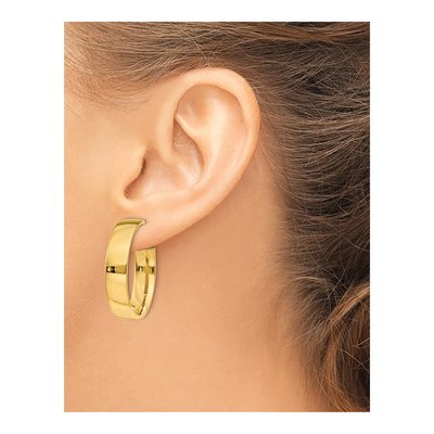 14K Yellow Gold 30mm Flat Tube Omega Back Hoop Earrings – view 4