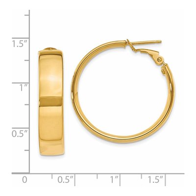 14K Yellow Gold 30mm Flat Tube Omega Back Hoop Earrings – view 5