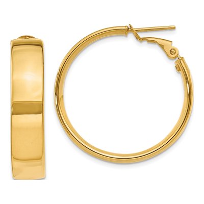 14K Yellow Gold 30mm Flat Tube Omega Back Hoop Earrings