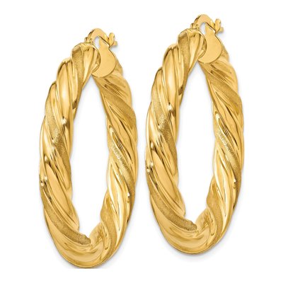 14K Yellow Gold 25mm Twisted Hoop Earrings – view 2