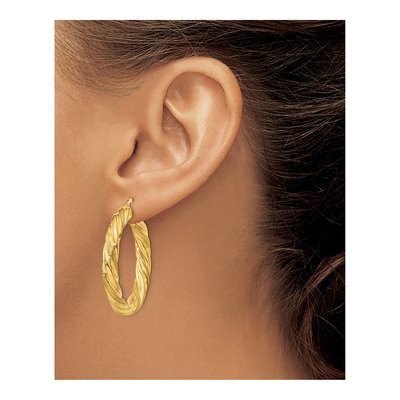14K Yellow Gold 25mm Twisted Hoop Earrings – view 3