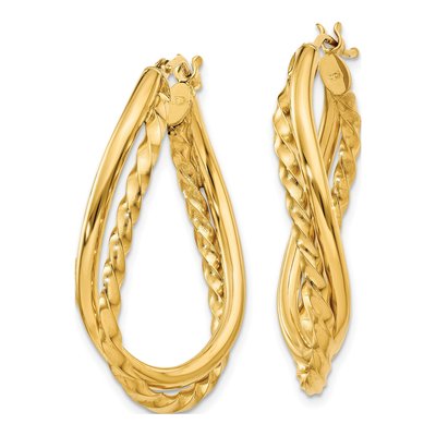 14K Yellow Gold 19mm Twist Oval Hoop Earrings – view 3