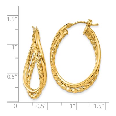 14K Yellow Gold 19mm Twist Oval Hoop Earrings – view 5