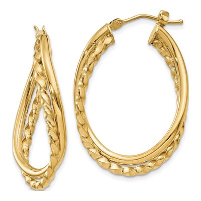 14K Yellow Gold 19mm Twist Oval Hoop Earrings