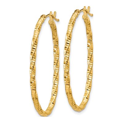 14K Yellow Gold Diamond-Cut Oval Hoop Earrings – view 2