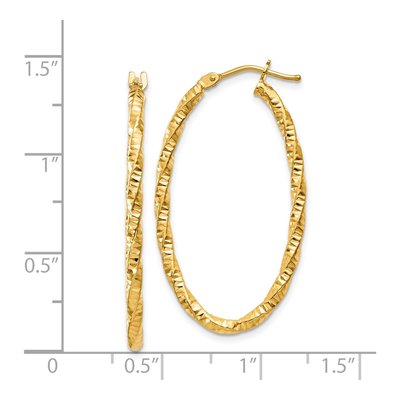 14K Yellow Gold Diamond-Cut Oval Hoop Earrings – view 4