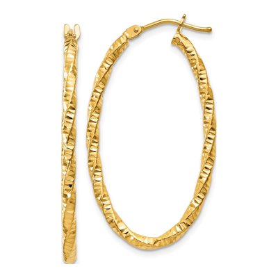 14K Yellow Gold Diamond-Cut Oval Hoop Earrings