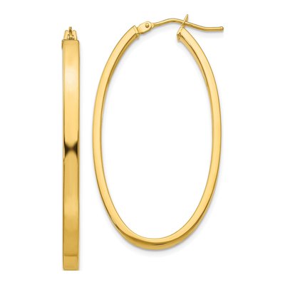 14K Yellow Gold Oval Tube Hoop Earrings