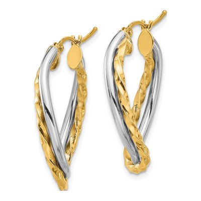 14K Two-Tone Gold 19mm Twist Oval Hoop Earrings – view 2