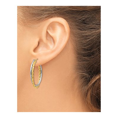 14K Two-Tone Gold 19mm Twist Oval Hoop Earrings – view 3