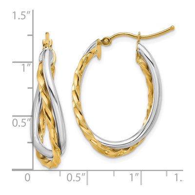 14K Two-Tone Gold 19mm Twist Oval Hoop Earrings – view 4