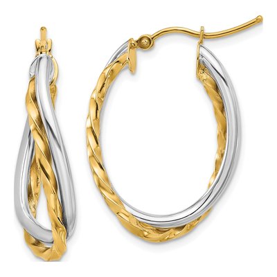 14K Two-Tone Gold 19mm Twist Oval Hoop Earrings