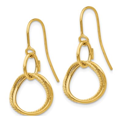 14K Yellow Gold Twisted Circle Dangle Earrings – view 4