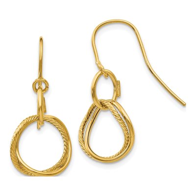 14K Yellow Gold Twisted Circle Dangle Earrings