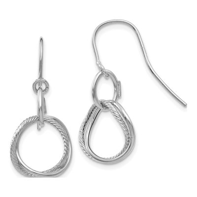 14K White Gold Twisted Circle Dangle Earrings